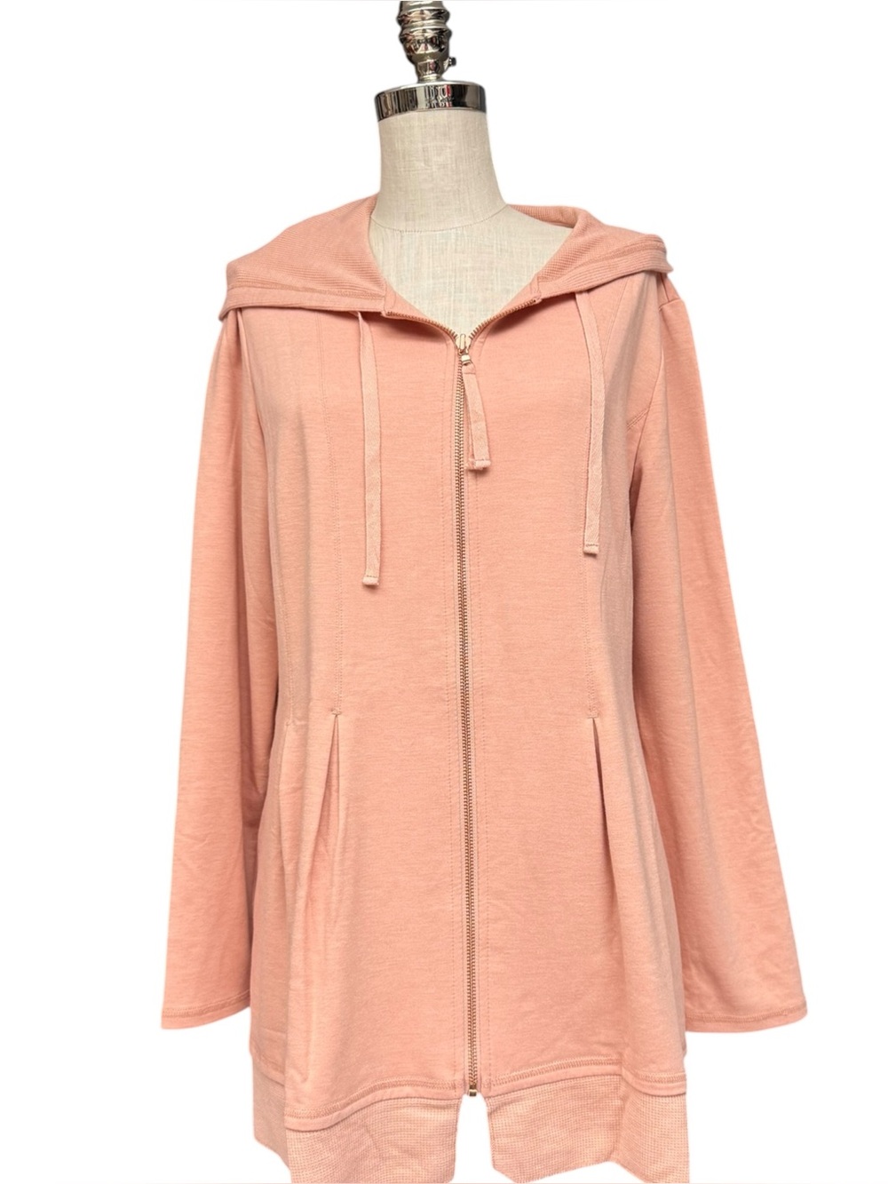 LOGO Lounge Dusty Pink French Terry Pleated Zip Hoodie Jacket Large
